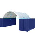 Open Air 20x20 Ft Container Canopy Shelter With 15 Oz PVC Pole Free Interior No End Walls, blue containers, side view