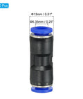 One Quarter Inch Push To Connect Air Hose Fittings Set Of 10 Quick Release Pneumatic Connectors Straight Union Two Way Couplers For Tubing Blue Plastic Air Line Fittings For Home Shop DIY Projects single connector front view