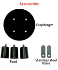 12V DC air pump diaphragm accessories: round black diaphragm with four holes, three feet, and two stainless steel valve plates.