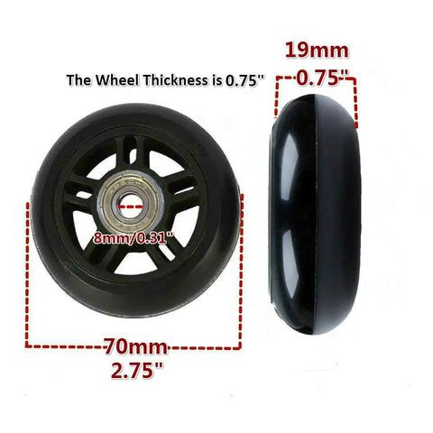 70mm Luggage Wheels Replacement Set for Suitcases Inline Skates Casters with 8mm Bearings, 70x19mm Polyurethane, side view