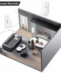 Wireless Door Alert Chime For Home And Business, Real Time Door Open Notifications, Instant Entry Alerts, No-Fuss Setup, Keeps Your Property Safe With 24/7 Peace Of Mind And Quick Door Alerts At Every Entrance. Escape reminder sensor set in a home interior.