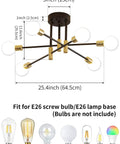 Sputnik Chandelier Modern Pendant Light Fixture In Black And Gold With Adjustable Arms for diverse bulb fitting options.