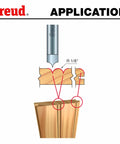 Diagram showing One Eighth Inch Radius Beadboard Router Bit System with One Quarter Inch Shank application on wood panels.