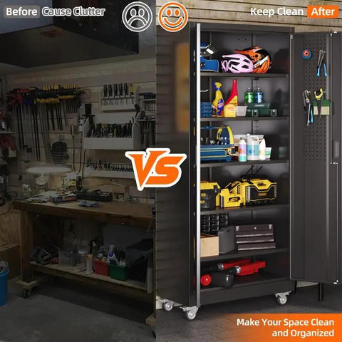 Heavy Gauge Steel Rolling Garage Storage Cabinet With Full Pegboard Door Cruises Easy While Securing All Your Grease Monkey Power Drill Paint Can Gear Securely