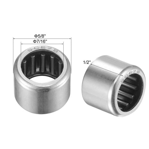 SCE78 Needle Roller Bearing Set With 7/16 Inch Bore, 5/8 Inch OD, 1/2 Inch Width, Beefy Chrome Steel Open End Bearings close-up