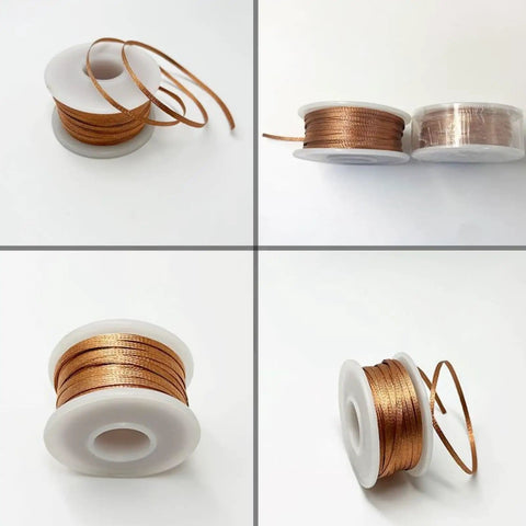 Desoldering Wick Set With Flux Wick Braids For PCB Repair And Keyboard Switches 10 Ft Length 2 mm Width, copper spool.