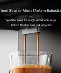 Next Level Counter Slick Semi Automatic Espresso Machine Featuring Precision Temperature Control And Pro Milk Frothing Steam Wand Pumps Out Crisp Brews For Your Daily Grind with 51mm strainer mesh extracting espresso.