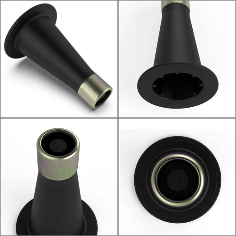 Different views of Six Pack Bed Frame Feet Risers For Replacing Wheels, Prevent Slipping And Sliding, Black and Gold design.
