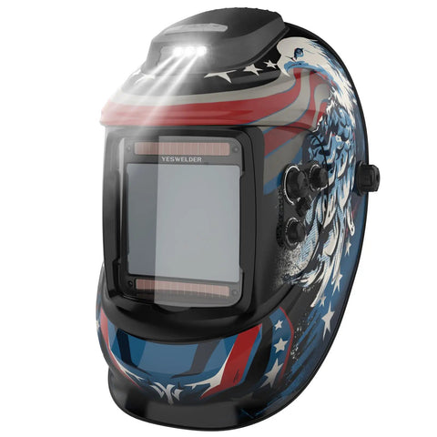 Darkening Welding Helmet With Rechargeable Fan And LED Work Light, Large 3.93 By 3.66 Inch View Window, True Color Display, Four Arc Sensors