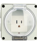 Tough As Nails Ip66 Waterproof Outdoor Electrical Outlet 3 Prong Wall Socket with clear protective cover viewed from the front.