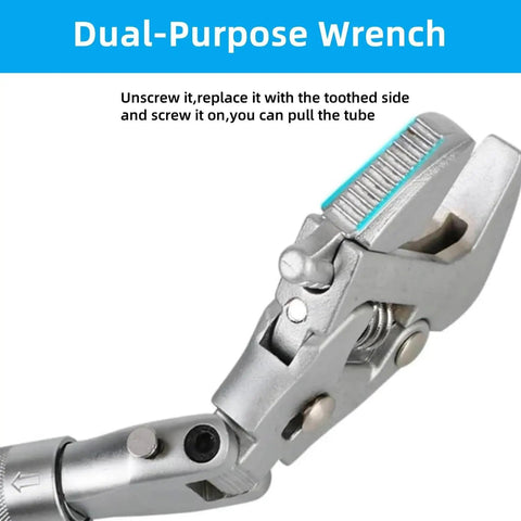 Close-up of Versatile Flexhead Adjustable Wrench 10 To 12 Inch Ratcheting Crescent Wrench With Retractable Extension and 180 Degree Head