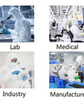 Professionals in lab, medical, and industrial settings wearing Six Pack Disposable Protective Coveralls For Painting And Work White Lightweight SMS Material Breathable Painters Suit Comfortable Fit From M To XXL Sizes.