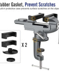 All-Purpose Table Vise With 3 Inch Jaw Opening And 360 Degree Swivel Base, Heavy Duty Bench Clamp For Woodworking And Metalworking, Thickened 0.2 Inch Jaw For Superior Grip, Fits Most Workbenches And Tables. Table vise with rubber gasket jaw covers and mounting accessories