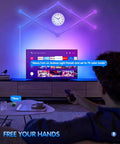 RGBW LED Wall Light Panels With WiFi Control Hexagon And Line Kit in gaming room setup above TV with clock
