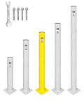 Heavy Duty Steel Bollards 42 Inches Tall With Yellow Black Reflective Tape And Concrete Fillable Core For Bulletproof Garage Boundary Shield And No Sweat Outdoor Install Kit with assembly tools