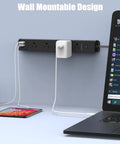 Flat Plug Dope Surge Protector With 5 Outlets, 2 USB A Ports And 1 USB C Port, 10 Ft Braided Extension Cord mounted on wall