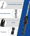 Heavy Duty Countersink Drill Bits Set Built Tough For Wood And Metal With Carbide Tips, featuring 4-flute tapered M2 drill bit.