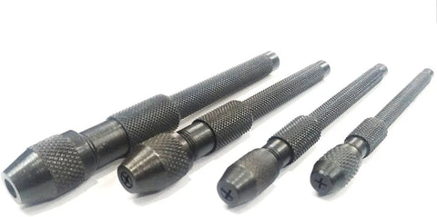 Pin Chuck Collet Vise Set For DIY Jewelry Making And Hobby Machining 4 piece hand tool kit in matte black, 0-4 mm capacity.