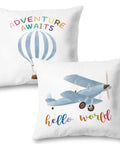 Soft Flannel Nursery Pillow Cases 18x18 Set Of 2 Featuring Hot Air Balloon And Airplane Theme For Boys Room And Toddler Playroom