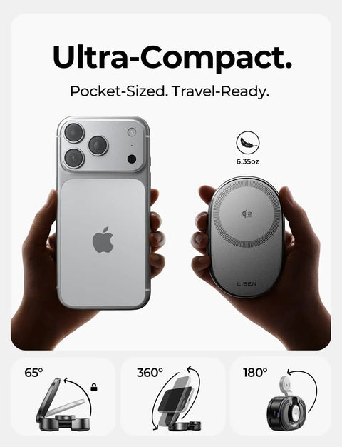 Ultra Fast 25W 3 In 1 Wireless Charging Station Foldable MagSafe Stand with iPhone and compact design display.
