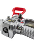 Built Tough Airless Paint Spray Gun With Nozzle Guard For Pump Sprayer 3600 Psi High Pressure Setup close-up view of stainless steel assembly.