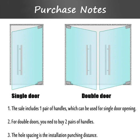 Heavy Duty Stainless Steel Glass Door Push Pull Handle for Office Hotel and Barn Sliding Doors, single and double door diagram