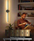 Black And Gold Rechargeable Wall Sconce Set Of Two Packing An Epic 8000 Mah Battery Delivering Up To Sixty Hours Of Warm Lighting with dimming feature in a cozy reading space.