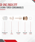 Pro Grade Electrode Tip Kit For Plasma Cutter Torch Fits 375 Series And ICE 25C 27C Includes Swirl Ring and consumable parts