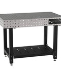 Heavy Duty Welding Fixture Table, 48X30 Inch Precision Workshop Workbench, black steel frame with storage shelf.