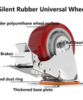 Heavy Duty Industrial Casters Set Of Four Swivel Rubber Wheels With One Touch Brakes Silent Rolling Design For Workshop Carts And Mobile Toolboxes, showing swivel mechanism and rubber wheel detail.
