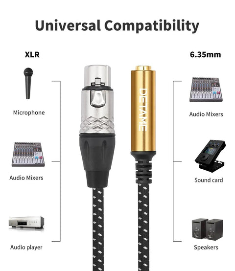 Hot 1Ft Audio Cable XLR Female To 1/4 Trs Female Jack For Mic Guitar Amp And Mixer - Durable patch cord showing connectors.