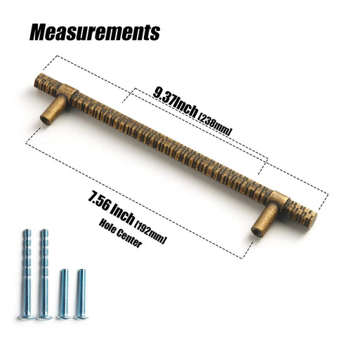 Antique Brass T Bar Cabinet Pulls 7.56 Inch Center Knurled Zinc Alloy Handles 6 Pack Affordable Luxury Dope Hardware