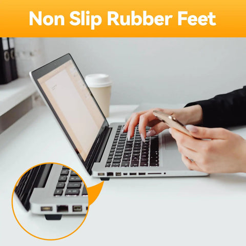 Top Tier Self Adhesive Rubber Feet For Electronics And Gear 16 Pack Black Anti Slip Pads under laptop for stability and scratch protection.