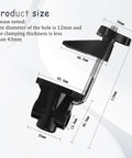 Rock Solid Desk Lamp Mount with Swing Arm Clamp Holder Fits Anything Under 12 Mm Tube for DIY Table Lamps and LED Fixtures dimensions displayed
