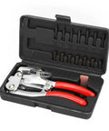 Heavy Duty 16 Piece Manual Hole Punch Plier Set For Leather, Sheet Metal, Rubber And Plastic in black case with red handles
