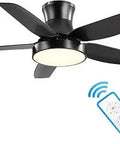 Dope Low Profile 42 Inch Flush Mount Ceiling Fan With Light And Remote, 5 Blades Matte Black, Remote Control Shown