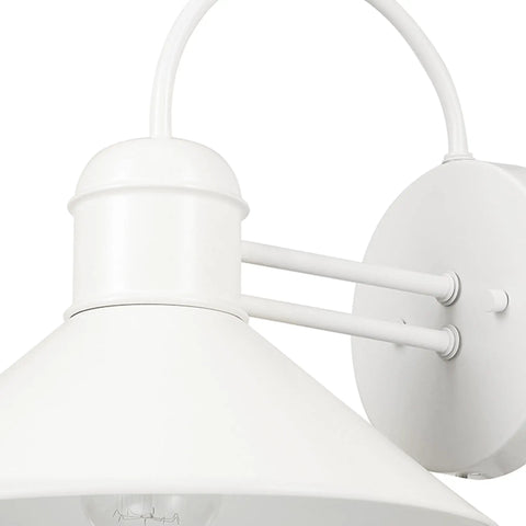 Close up of Novogratz X Globe Maxwell 11 Inch Outdoor Wall Sconce Matte White Weatherproof Modern Farmhouse Lighting showing barnyard silhouette.
