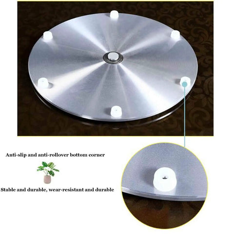 Go-To Large Glass Lazy Susan Turntable With Aluminum Bearing, showing anti-slip features on aluminum base, durable design.