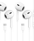 Two Pack USB C Earbuds With Mic And Remote, Noise Cancelling Wired Headphones For iPhone 15 Series, showing earbuds and cables