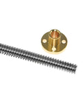 T8 Lead Screw 1000mm Stainless Steel With Copper Nut For 3D Printer And CNC Z Axis, 2mm Lead And 2mm Pitch, Easy Mounting