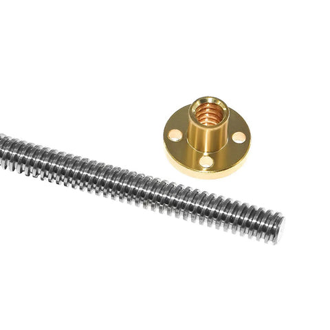 T8 Lead Screw 1000mm Stainless Steel With Copper Nut For 3D Printer And CNC Z Axis, 2mm Lead And 2mm Pitch, Easy Mounting