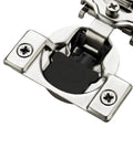 Close-up of satin nickel concealed stainless steel hinge from 62 Pack 31 Pairs One Half Inch Overlay Soft Close Cabinet Hinges For Kitchen Cabinets.