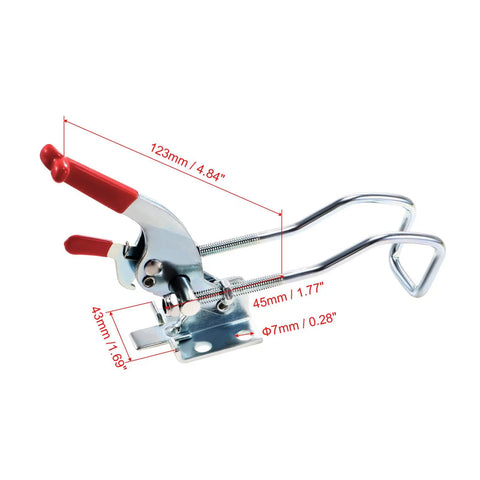 771lbs Adjustable Draw Latch Toggle Clamp Kit With Galvanized Iron Hook Bolt Self Lock Heavy Duty Safety Latch, measurement details shown.