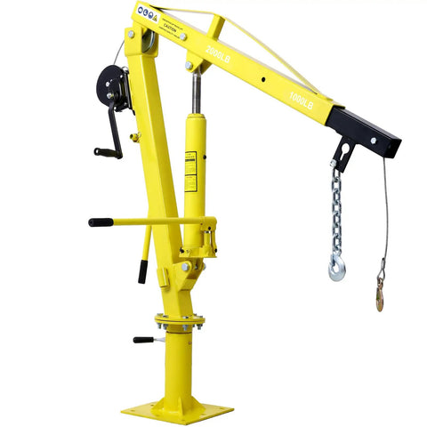 Badass 2000 Lb Pickup Truck Crane With Hydraulic Hand Winch And Extendable Jib Engine Hoist Serving As Heavy Duty Gear For No Sweat Lifting And Everyday Garage Grind In Bright Yellow