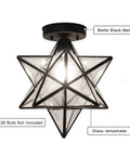 Moravian Star Tiffany Style Clear Glass Ceiling Light With Matte Black Base 12 Inch Shade 14 Inch Fixture Hardwired E26 Bulb Ready
