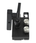 Woodworking Miter Track Jig 19mm T Slot Fixture with Sliding Limiter Block and Ergonomic Rotatable Handle, top view.