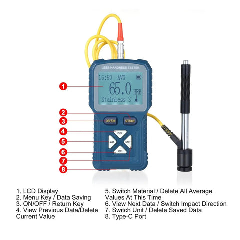 Badass High Precision LeeB Hardness Tester Metal Test Kit Featuring Digital Readouts and Automatic Shut Down with LCD display and probe.