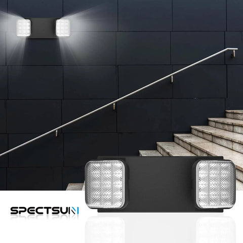 4 Pack Black LED Exit Signs With Battery Backup And Emergency Lights, wall-mounted with illuminated adjustable heads