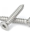 Built Like A Tank 125 Piece Torx Star Drive Flat Head Screw Set Featuring Heavy Duty 304 Stainless Steel For Wood And Sheet Metal Self Tapping Design With T20 Driver Bit Top Shelf Multipack close-up of stainless steel flat head screws