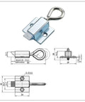 Easy Install Retractable Buckle With Pull Ring Latch for cabinet doors, durable cabinet lock design with dimensions shown